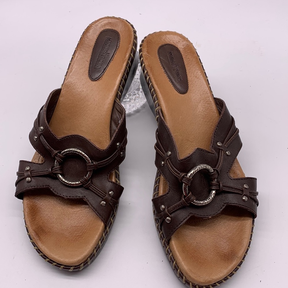 Minnetonka Brown Leather Sandals with Wedge Heel size 10